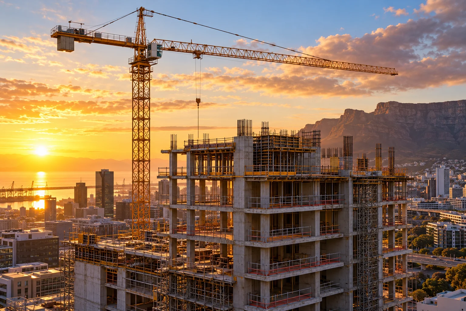 Estrutura de edifício e grua de construção — imagem ilustrativa