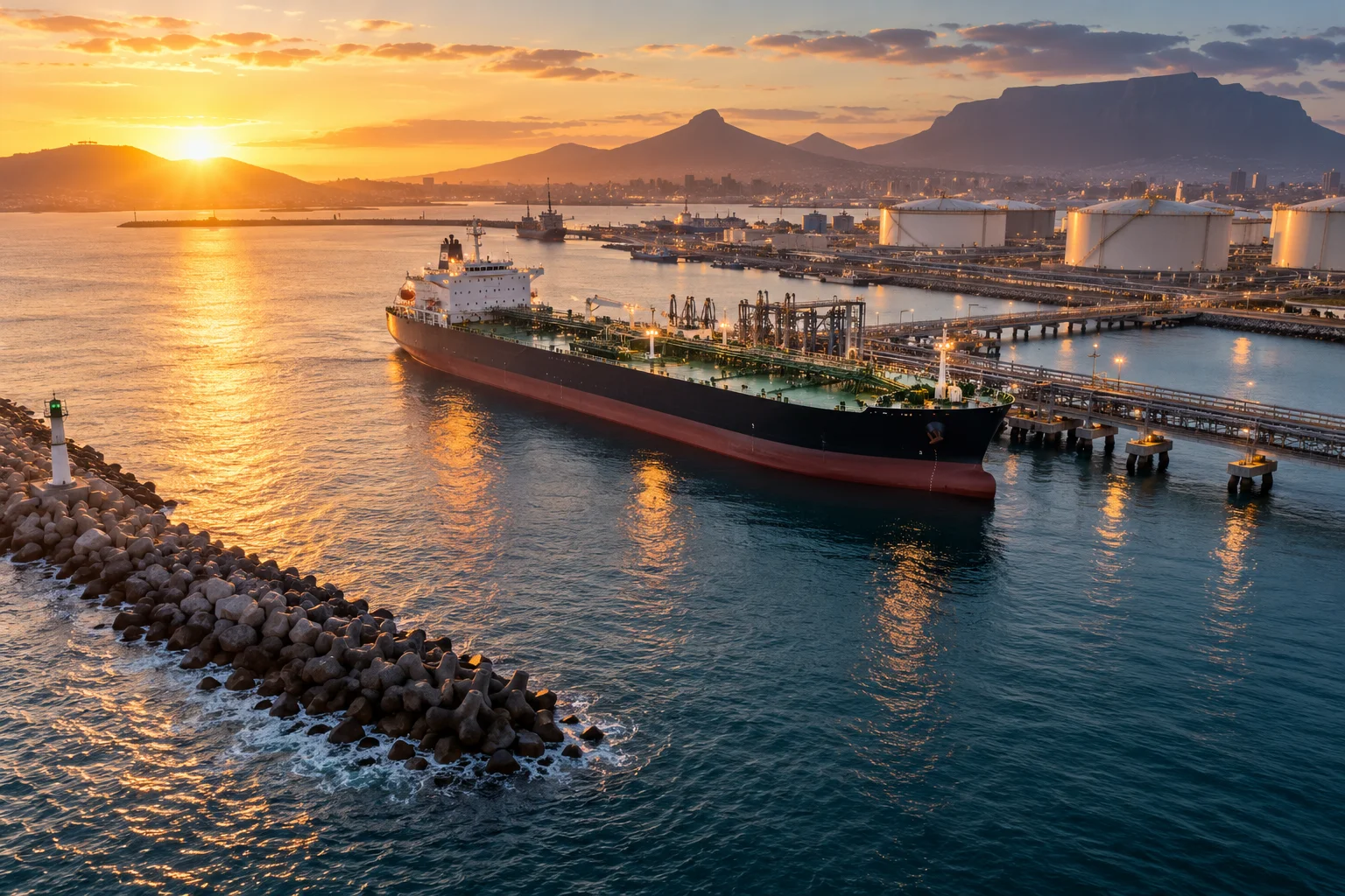 Navio de produtos petrolíferos num porto — imagem ilustrativa