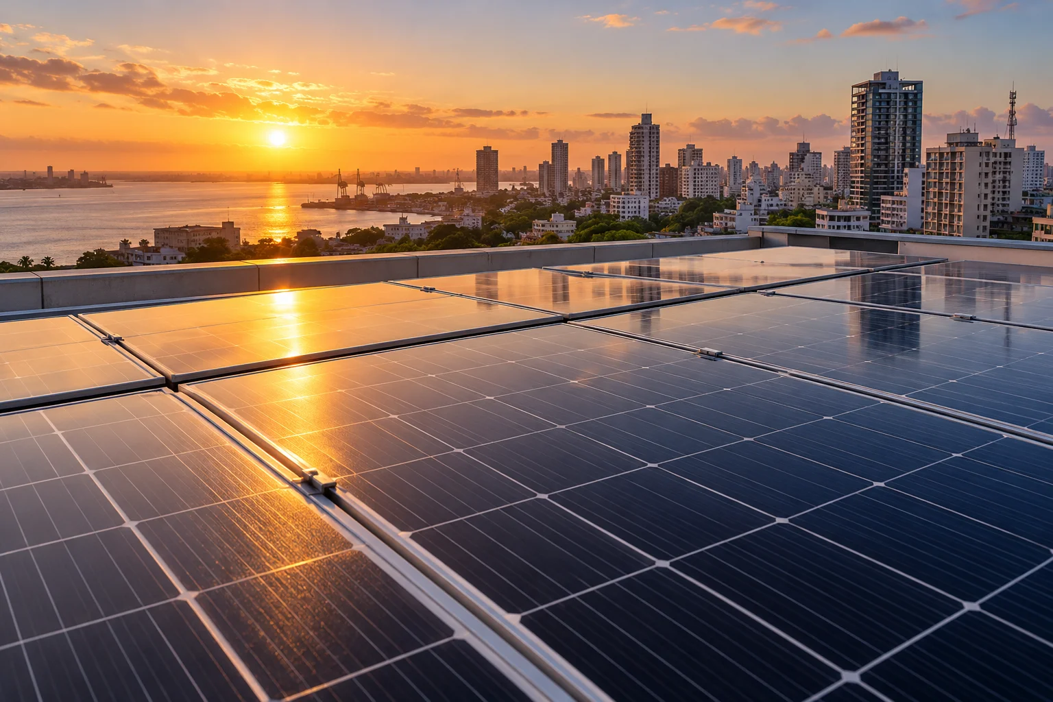 Painéis solares numa cobertura — imagem ilustrativa